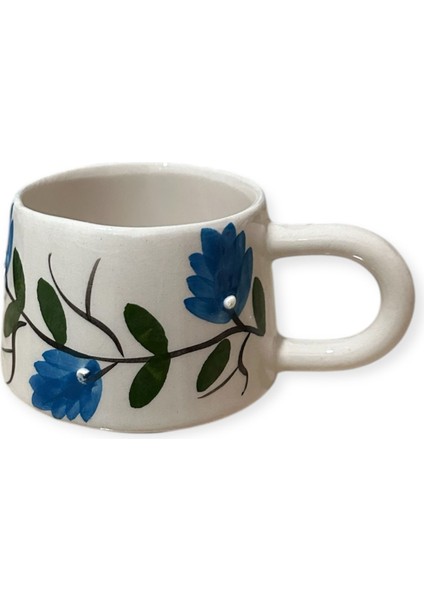 El Yapımı Seramik Kupa - Mavi Üzüm Bağı -180 ml fiyatları