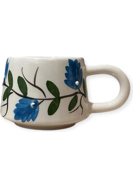 El Yapımı Seramik Kupa - Mavi Üzüm Bağı -180 ml modelleri