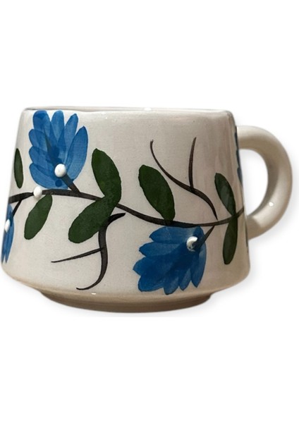 El Yapımı Seramik Kupa - Mavi Üzüm Bağı -180 ml fırsatları