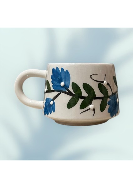 El Yapımı Seramik Kupa - Mavi Üzüm Bağı -180 ml indirimleri