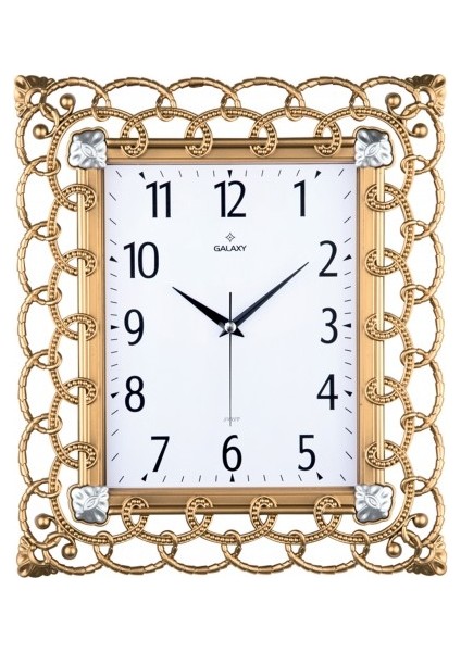 Duvar Saati Altın Sarısı Çerçeve Çap:32.3cmx 37.5cm Pvc Kadran Sessiz Akar Makine Mineral Cam Akrilik Boyalı 2 Renk Abs Kasa Kadran Baskı Alanı: 105X170MM Kadran Ölçüsü: 190X241MM