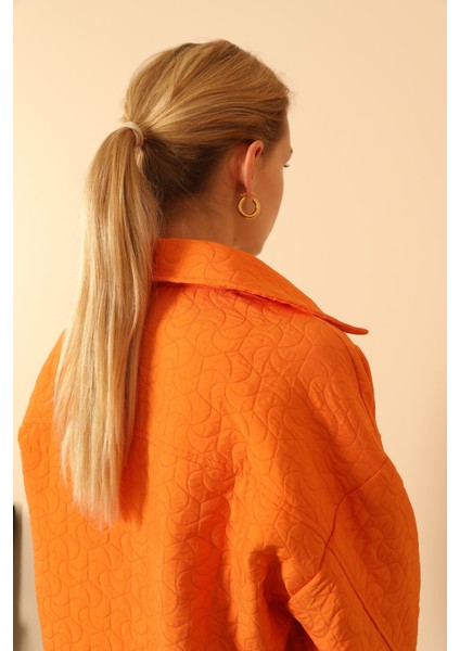 Jakar Kumaş Geometrik Desen Oversize Kadın Gömlek-Oranj fiyatları