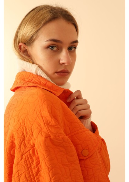 Jakar Kumaş Geometrik Desen Oversize Kadın Gömlek-Oranj fırsatları