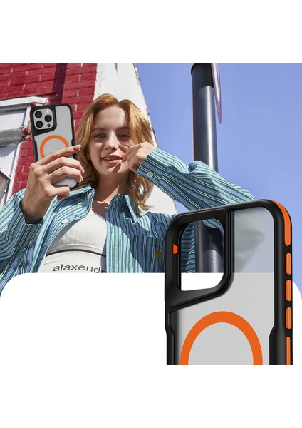 Apple iPhone 16 Pro Max Uyumlu Magsafe Şarj Özellikli Renkli Kenar Airbag Şeritli Zore Lamer Kapak