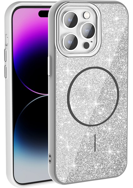 Apple iPhone 14 Pro Max Kılıf Magsafe Şarj Özellikli Parlayan Simli Zore Okso Kapak