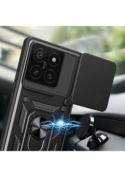 Xiaomi 14T Uyumlu Kılıf Magnetik Standlı Kamera Korumalı Sürgülü Vega Kapak