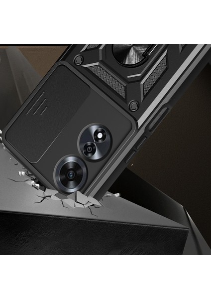 Oppo A60 Uyumlu Magnetik Standlı Kamera Korumalı Sürgülü Vega Kapak