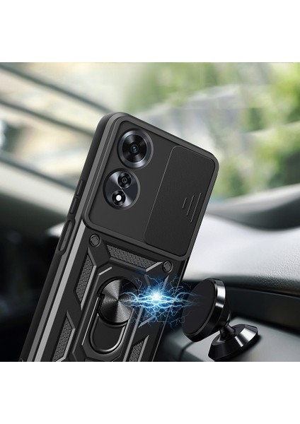 Oppo A60 Uyumlu Magnetik Standlı Kamera Korumalı Sürgülü Vega Kapak