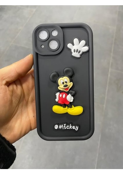 Apple iPhone 15 Plus Siyah Mickey Mouse Figürlü Hamur Telefon Kılıfı