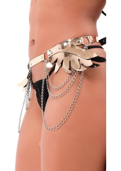 Mulvxbrf Brf02 Gold Yumuşak Deri Zincirli Şık Kelebek Desen Harness (Mulvix)