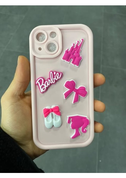 Apple iPhone 14 Pro Pembe Barbie Figürlü Hamur Telefon Kılıfı