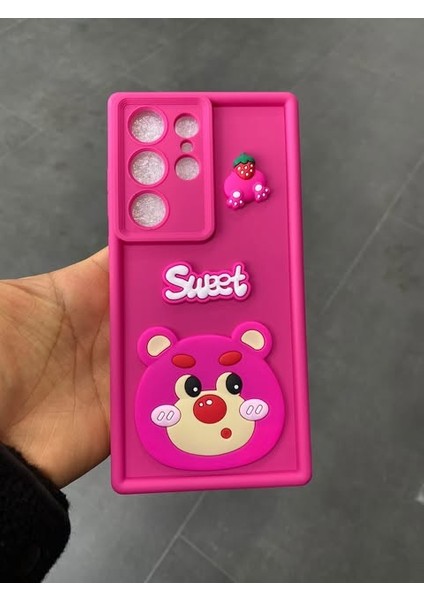Samsung S23 Plus Fuşya Ayıcık Figürlü Hamur Telefon Kılıfı