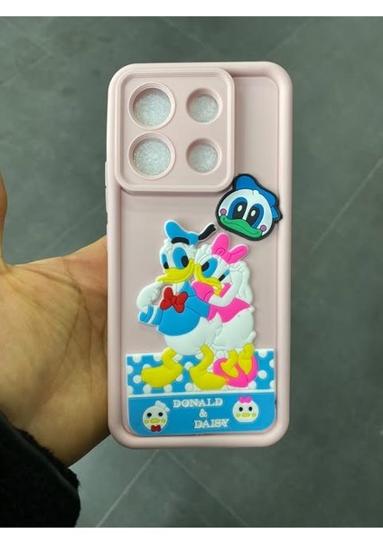 Xiaomi Redmi 11A Pembe Donald & Daisy Figürlü Hamur Telefon Kılıfı