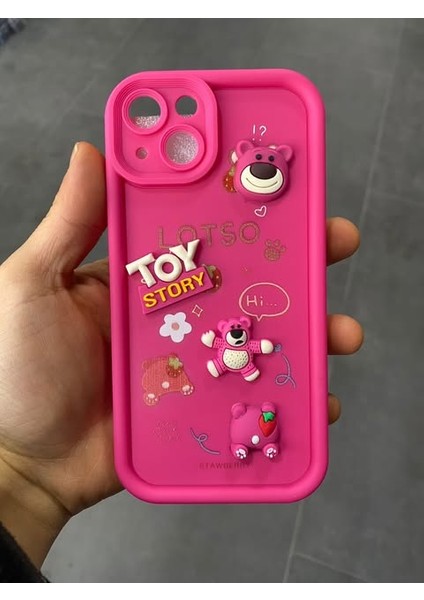 Apple iPhone 14 Fuşya Toy Story Figürlü Hamur Telefon Kılıfı