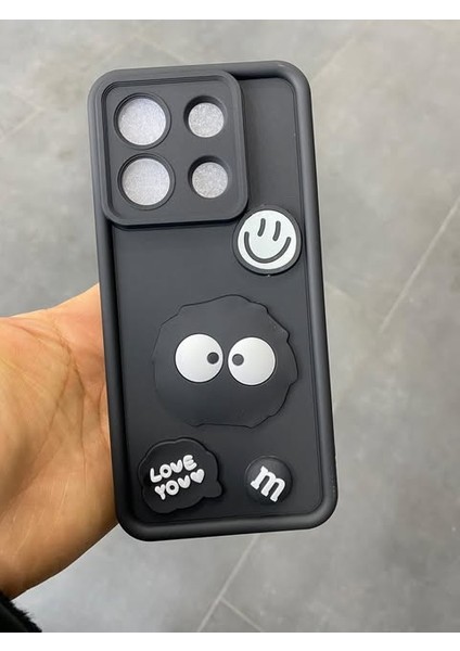 Xiaomi Poco C65 Siyah Love You Figürlü Hamur Telefon Kılıfı
