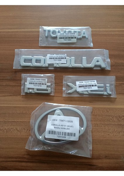Toyota Corolla Bagaj Yazısı 1.6 ve Xei Yazı ve Arka Bagaj Arması 1992 - 1997 Efsane Kasa