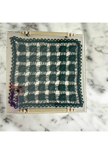 Epoksi Reçine Dantelli Tepsi - Kare Siyah Dantel - En Boy 25 cm fiyatları