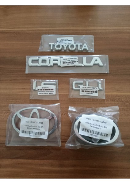 Toyota Corolla Bagaj Yazısı 1.6 Gli Yazı Ön ve Arka Arma Corolla Efsane Kasa AE101 1992 - 1997