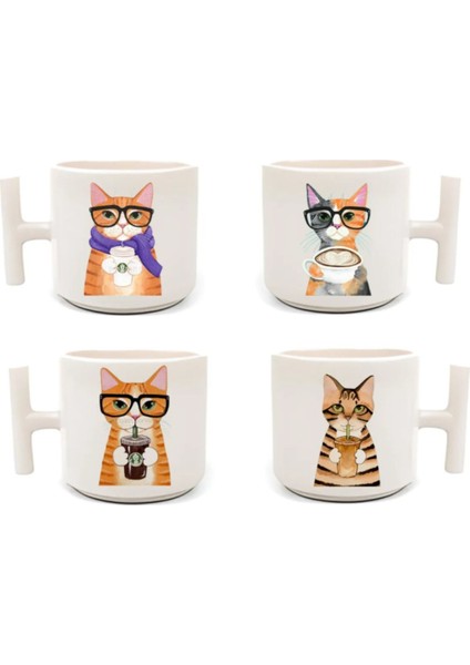4'lü Entel Kedi - T Kulp Kupa