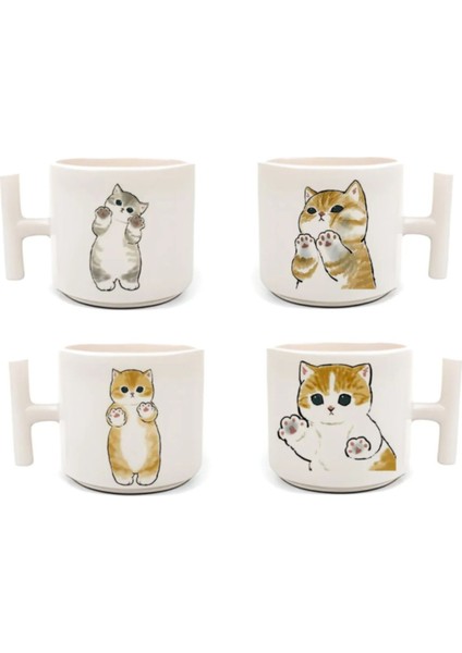 4'lü Sevimli Kedi - T Kulp Kupa