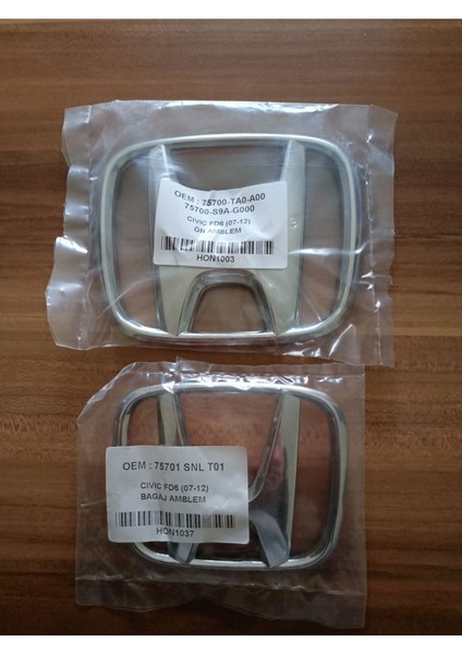 Cıvıc Fd6 Ön Panjur Arması+Arka Bagaj Arması Honda Civic Ön Arka Arma Logo Amblem Fd6 2007-2012
