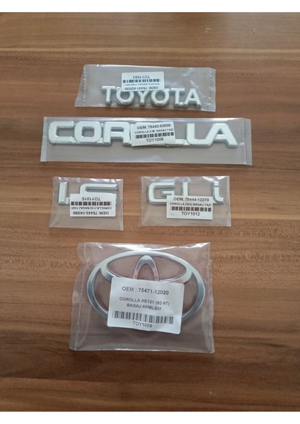 Toyota Corolla Bagaj Yazısı 1.6 ve Gli Yazı ve Arka Bagaj Arması 1992 - 1997 Efsane Kasa