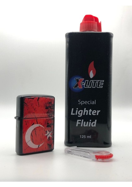 Türk Bayrağı - Benzinli Çakmak(X-Lite Benzin Gazı 120 ml ve 5'li Çakmak Taşı Hediyedir)