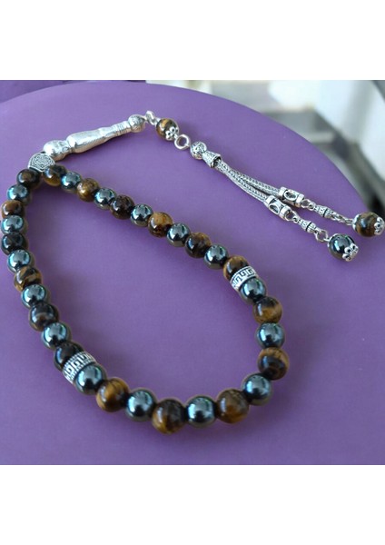 Doğal Taş Bileklik - Doğal Taş Tesbih 2 Adet Hematit Taşı Kaplan Gözü Taşı Seti 33 Lük Erkek Tesbih fiyatları