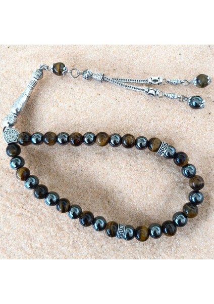 Doğal Taş Bileklik - Doğal Taş Tesbih 2 Adet Hematit Taşı Kaplan Gözü Taşı Seti 33 Lük Erkek Tesbih fırsatları
