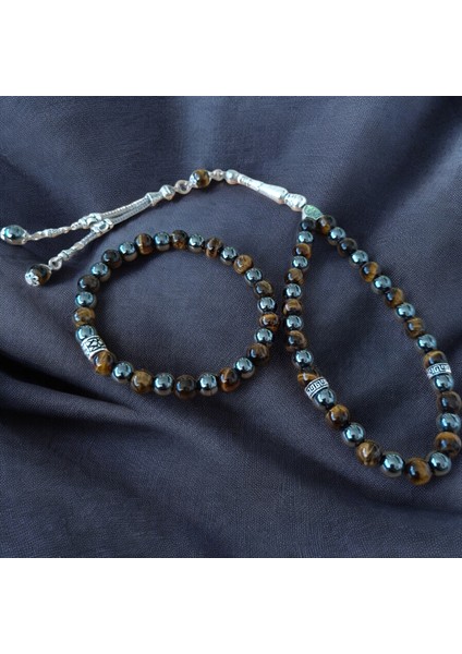 Doğal Taş Bileklik - Doğal Taş Tesbih 2 Adet Hematit Taşı Kaplan Gözü Taşı Seti 33 Lük Erkek Tesbih indirimleri