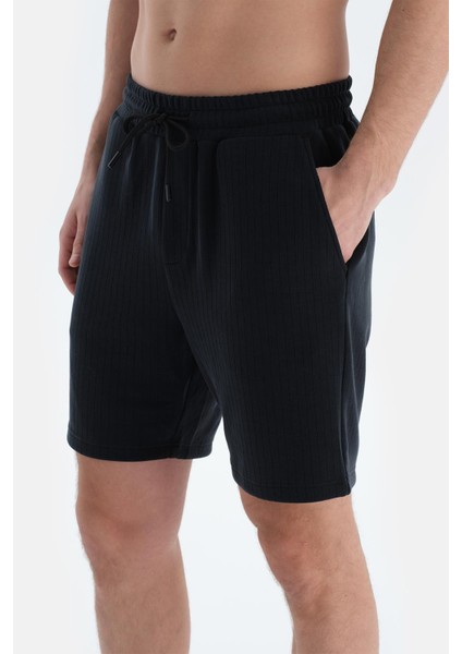 Siyah Erkek Modal Karışımlı Çizgili Şort indirimleri