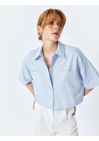 Aplike Cep Detaylı Kısa Kollu Oversize Crop Gömlek fiyatları