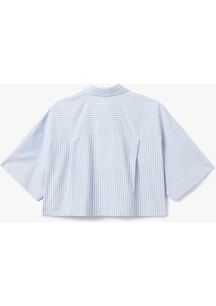 Aplike Cep Detaylı Kısa Kollu Oversize Crop Gömlek fırsatları