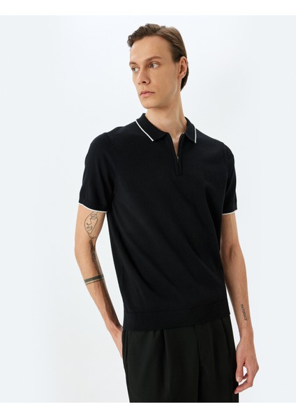 Yarım Fermuarlı Yaka Detaylı Pamuklu Kısa Kollu Triko Kazak modelleri