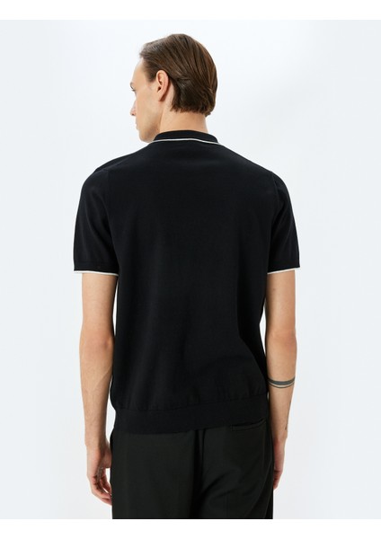 Yarım Fermuarlı Yaka Detaylı Pamuklu Kısa Kollu Triko Kazak fırsatları