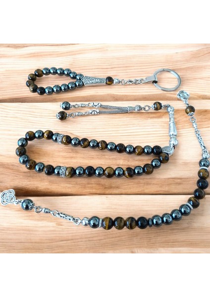 Doğal Taş Tesbih - Doğal Taş Anahtarlık - Zaza Tesbih - Hematit Kaplan Gözü Taşı