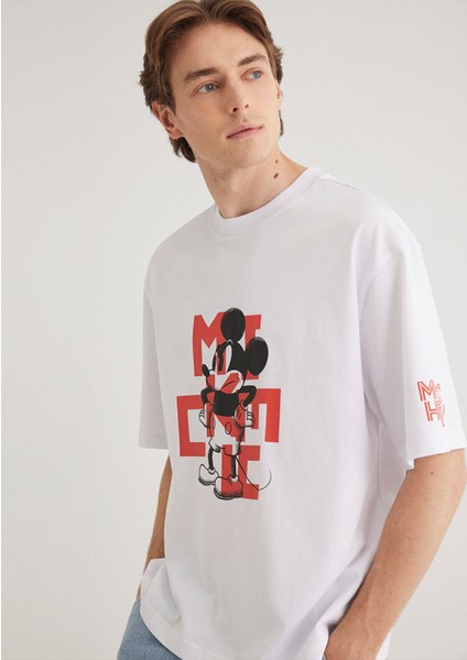 Mickey Mouse Baskılı Beyaz Tişört 0612561-620 fiyatları