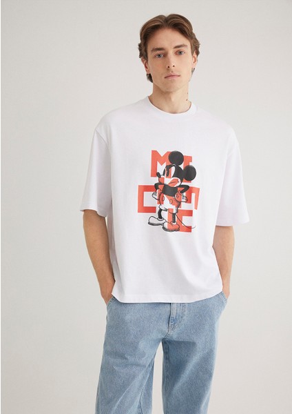 Mickey Mouse Baskılı Beyaz Tişört 0612561-620 modelleri