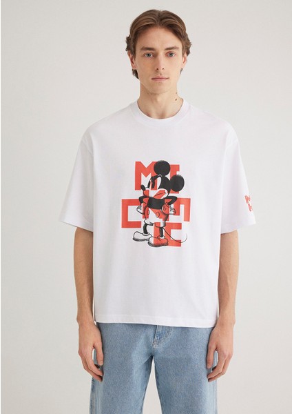 Mickey Mouse Baskılı Beyaz Tişört 0612561-620 fırsatları
