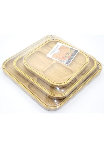 3'lü Bambu Kahvaltı Çerez ve Meyve Sunum Tabağı