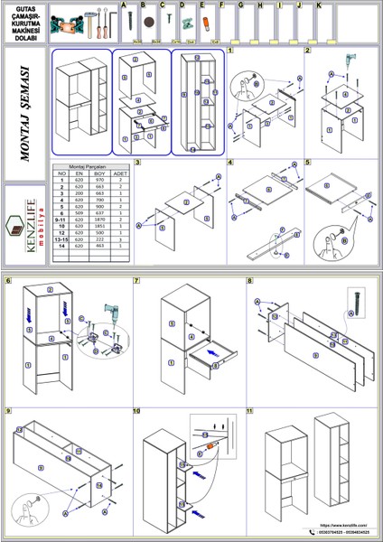 Kenzlife çamaşır-kurutma makinesi dolabı gutasmdf sağ byz 187*120*60 çekmeceli % 100 FULL MDF fırsatları