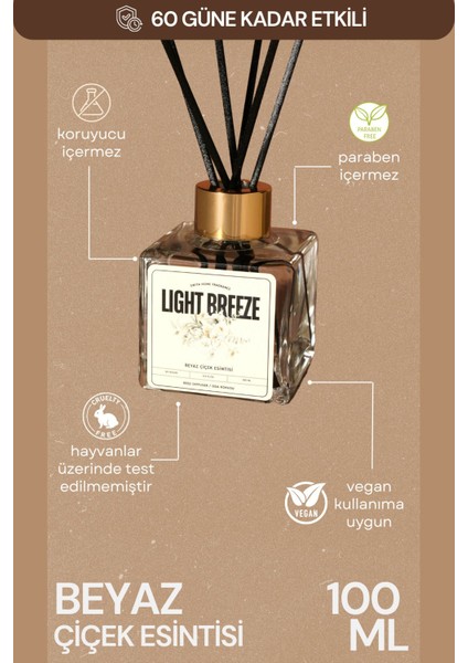 Home Premium Beyaz Çiçek Esintisi Çubuklu Oda Ortam Ofis Kokusu - 100 ml