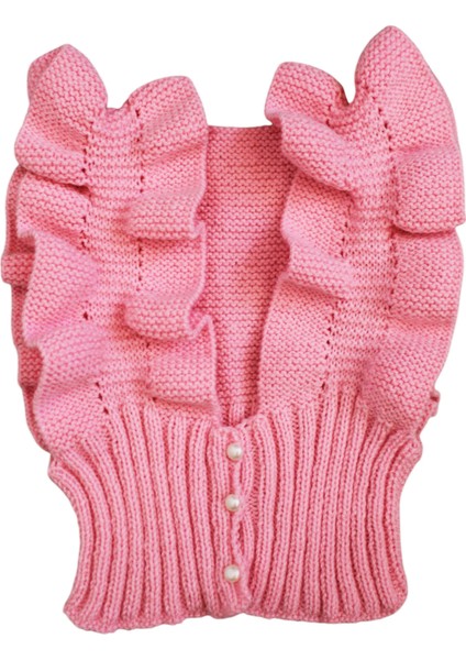 El Örgüsü Volanlı Çocuk Süveter Pembe