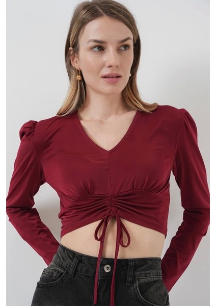 9 Sandy Crop Bluz Bordo