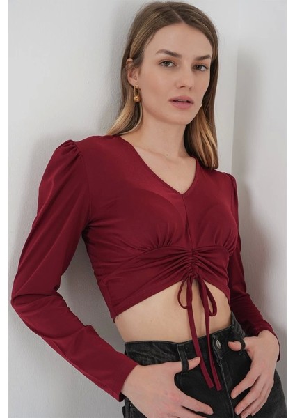 9 Sandy Crop Bluz Bordo