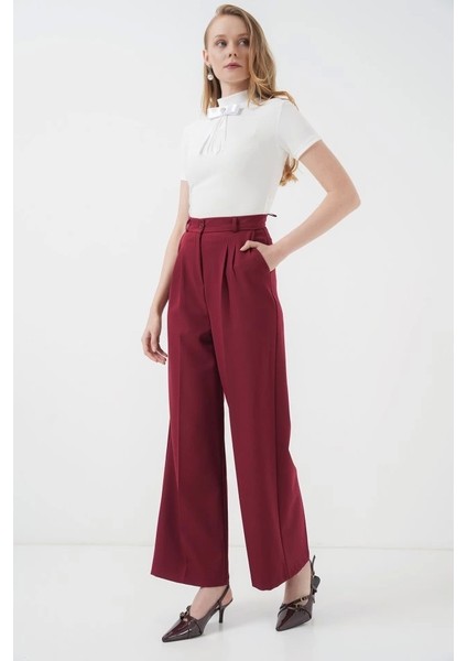 6647 Bol Paça Kumaş Pantolon Bordo