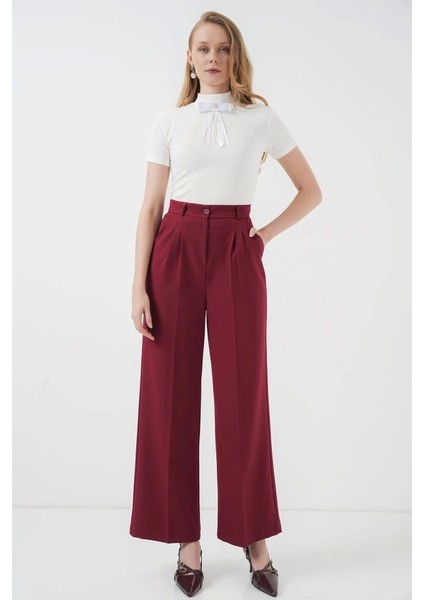 6647 Bol Paça Kumaş Pantolon Bordo