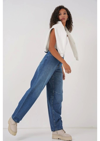 6689 Yüksek Bel Baggy Kot Pantolon Lacivert