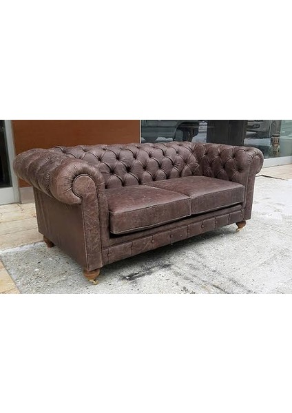 Chesterfield Gerçek Deri Ikili Koltuk