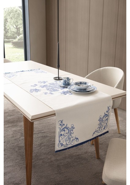 Home Blue Dreams Premium Serisi Duck Keten Runner Leke Tutmaz 45 x 140